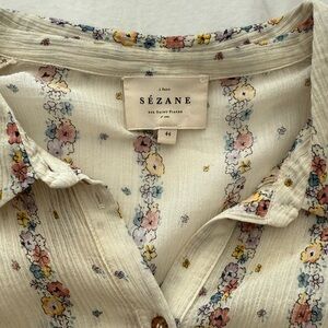 Sezane Floral Button Down Shirt - Cream and Multicolor